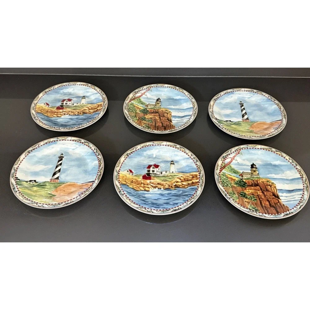 American Atelier Home Signals‎ Set of 6 Lighthouse Porcelain Salad Plates